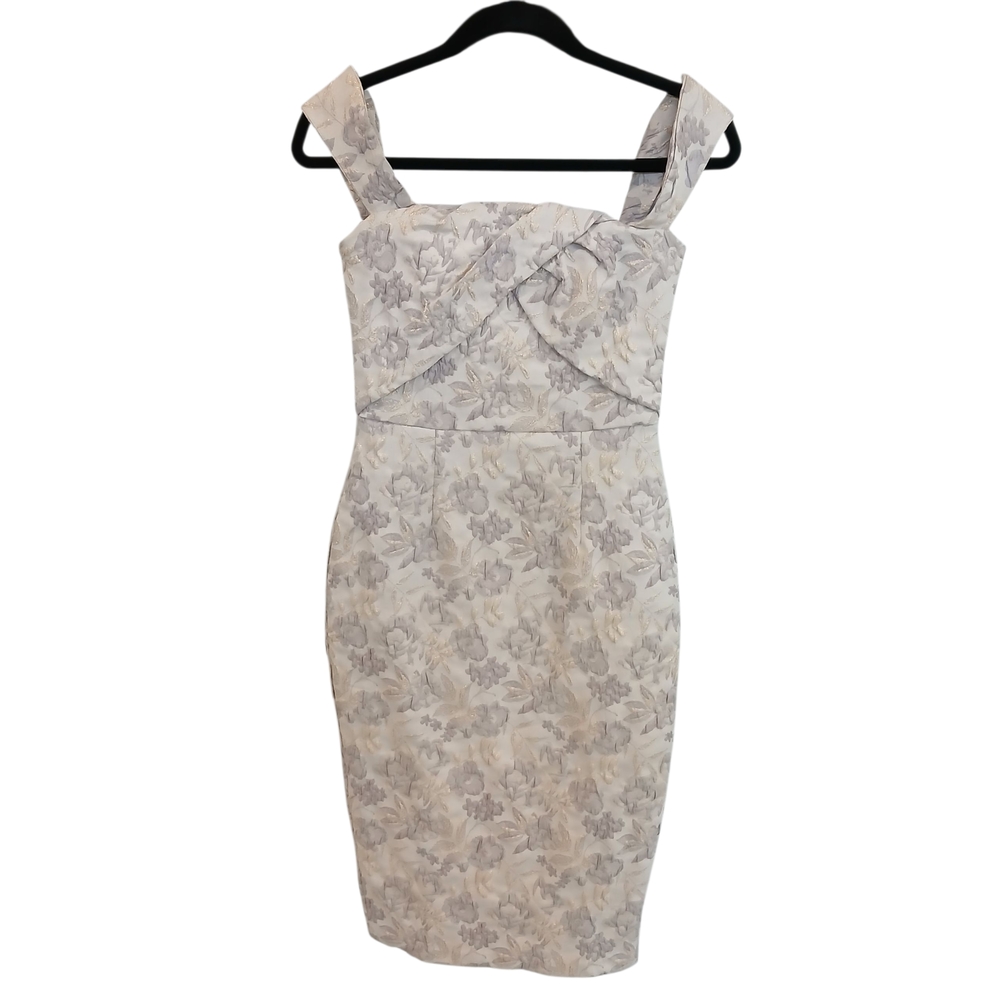 ASOS Elegant Floral White Gray Gold Sleeveless Midi Dress Size 4 Formal Metallic